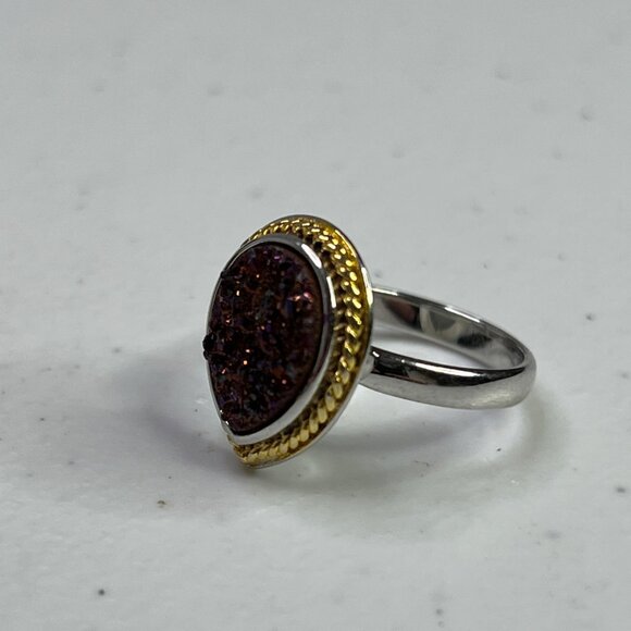 Silver Teardrop Purple Druzy Gemstone Women's Ring Size 6 - Picture 6 of 9